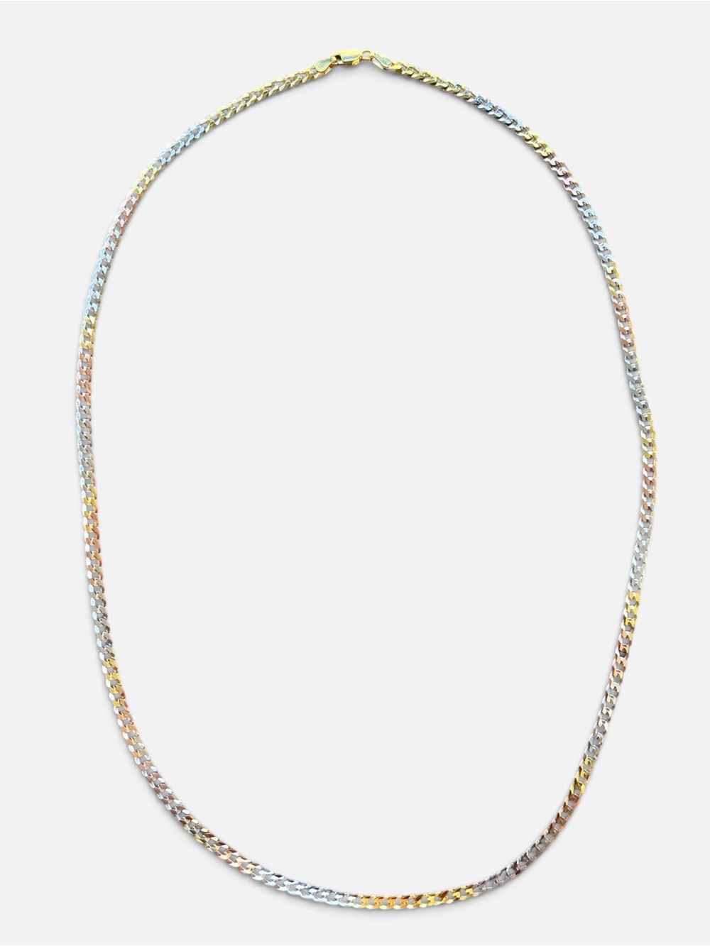 Sterling Silver Tri-Tone Flat Cuban Link Necklace 24”